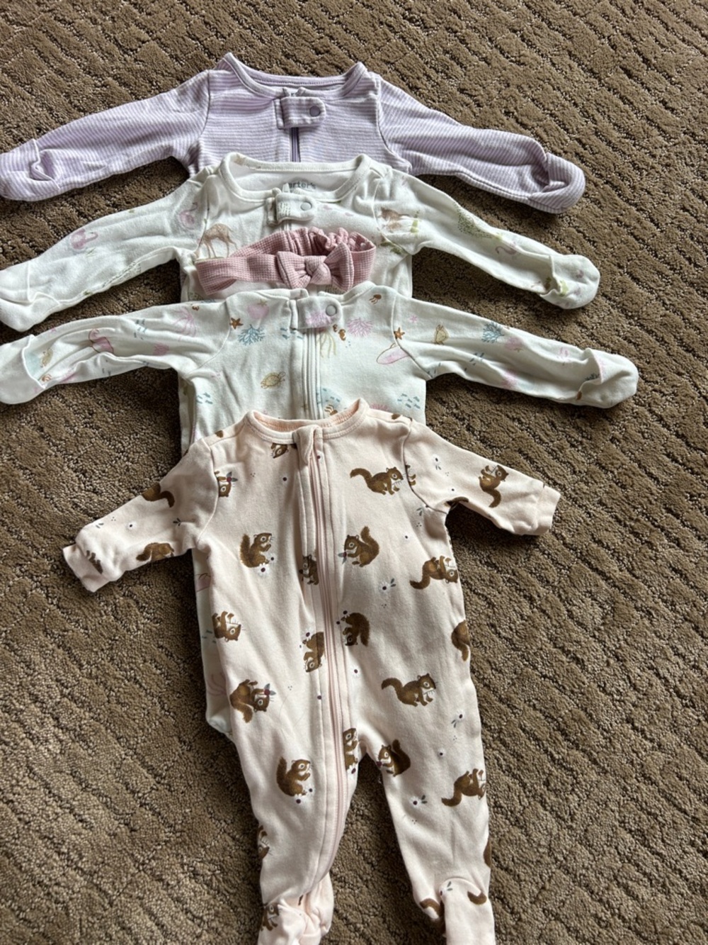 Carter's Cream and Pink Footed One-Piece Set with Squirrel Print